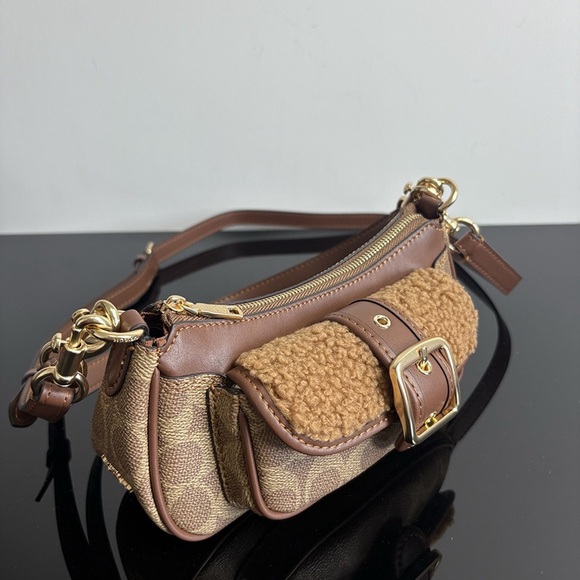 Coach Ashton Series Leather And Fur Patchwork Monogram Shoulder Bag - Picture 3 of 9